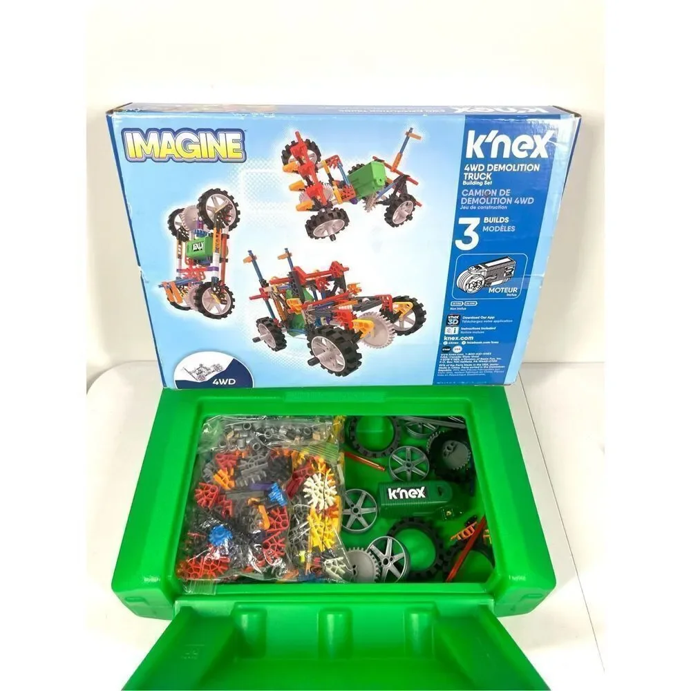 Kinex K’NEX 4WD Demolition Truck Building Set Ages 7-12 Motor 90s Storage Box